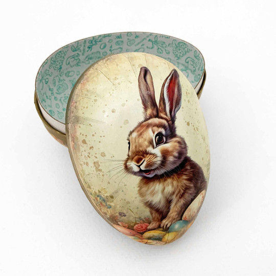 4-1/2" Smiling Bunny Papier Mache Easter Egg Container ~ Germany